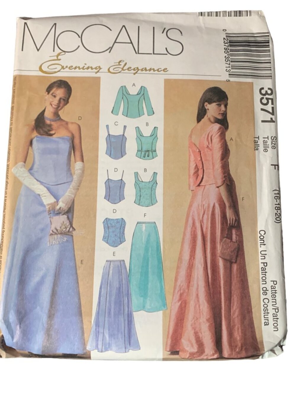 McCall's Evening Elegance Dress Sewing Pattern 3571 Misses' Size 16 18 20 Formal